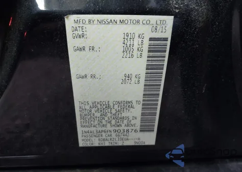 2015 Nissan Altima 2.5 Sl из США, поврежденный, VIN 1N4AL3AP6FN903876